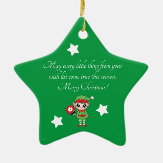 Pickleball Kerstmis Elf, Star-keramisch Ornament (Achterkant)