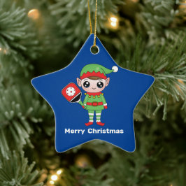 Pickleball Kerstmis Elf, Star-keramisch Ornament
