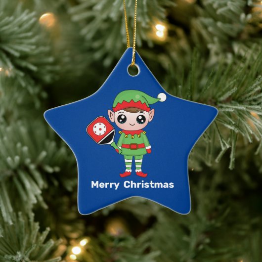 Pickleball Kerstmis Elf, Star-keramisch Ornament (Boom)
