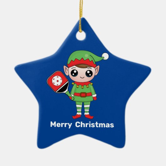Pickleball Kerstmis Elf, Star-keramisch Ornament (Voorkant)