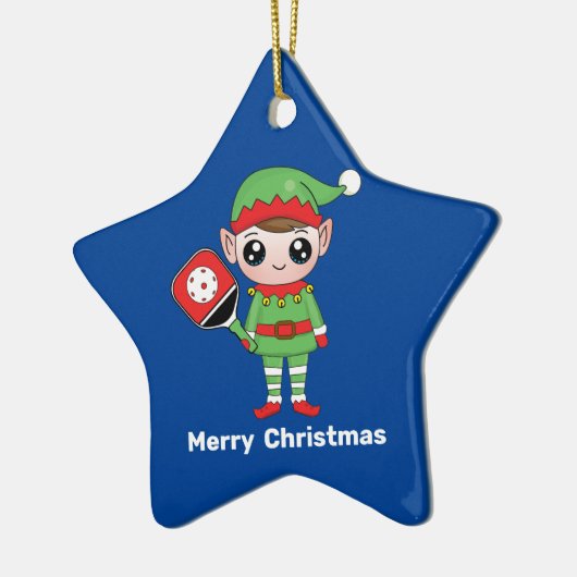 Pickleball Kerstmis Elf, Star-keramisch Ornament (Links)