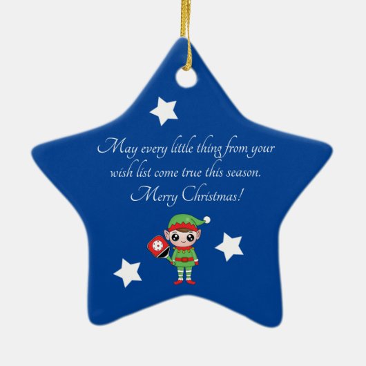 Pickleball Kerstmis Elf, Star-keramisch Ornament (Achterkant)