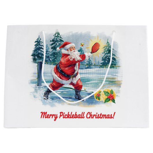 Pickleball Kerstmis met Kerstman op Match Groot Cadeauzakje (Voorkant)