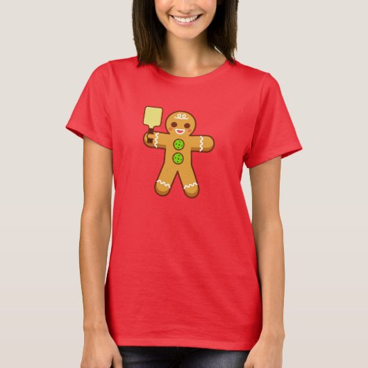 Pickleball Kerstmis T-Shirt - Gingerbreadman (Voorkant)