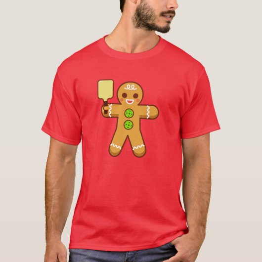 Pickleball Kerstmis T-Shirt - Gingerbreadman (Voorkant)