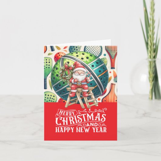 Pickleball Kerstmis thema met de Kerstman Feestdagen Kaart (Voorkant)