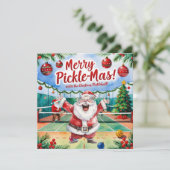 Pickleball Kerstmis thema met de Kerstman Feestdagenkaart (Staand voorkant)