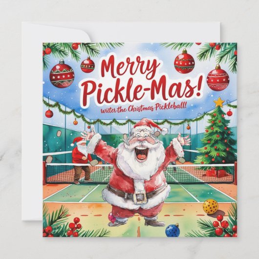 Pickleball Kerstmis thema met de Kerstman Feestdagenkaart (Voorkant)