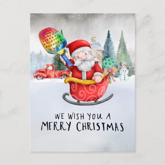 Pickleball Kerstmis thema met de Kerstman Feestdagenkaart (Voorkant)