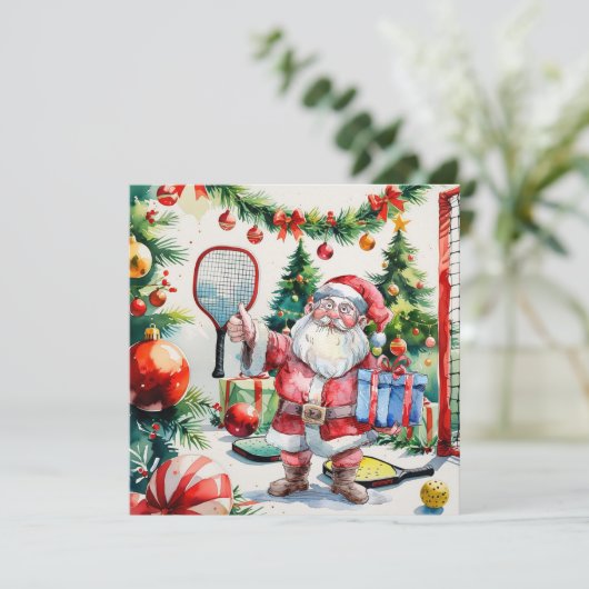 Pickleball Kerstmis thema met de Kerstman Feestdagenkaart (Staand voorkant)