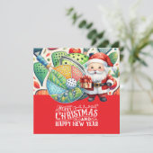 Pickleball Kerstmis thema met de Kerstman Feestdagenkaart (Staand voorkant)