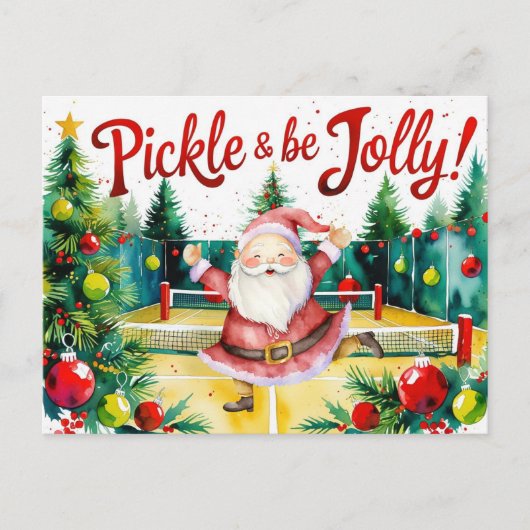 Pickleball Kerstmis thema met de Kerstman Feestdagenkaart (Voorkant)