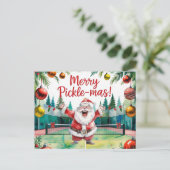 Pickleball Kerstmis thema met de Kerstman Feestdagenkaart (Staand voorkant)