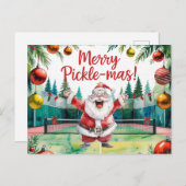 Pickleball Kerstmis thema met de Kerstman Feestdagenkaart (Voorkant / Achterkant)