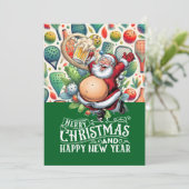Pickleball Kerstmis thema met de Kerstman Feestdagenkaart (Staand voorkant)