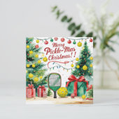 Pickleball Kerstmis thema met de Kerstman Feestdagenkaart (Staand voorkant)