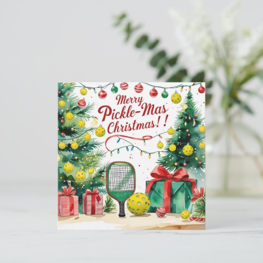 Pickleball Kerstmis thema met de Kerstman Feestdagenkaart (Staand voorkant)