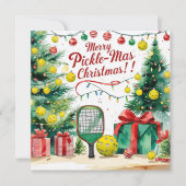 Pickleball Kerstmis thema met de Kerstman Feestdagenkaart (Voorkant)