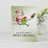 Pickleball Kerstmis thema met de Kerstman Feestdagenkaart (Staand voorkant)