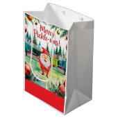 Pickleball Kerstmis thema met de Kerstman Medium Cadeauzakje (Voorkant Gekanteld)