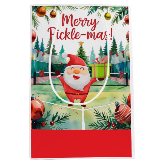 Pickleball Kerstmis thema met de Kerstman Medium Cadeauzakje (Voorkant)