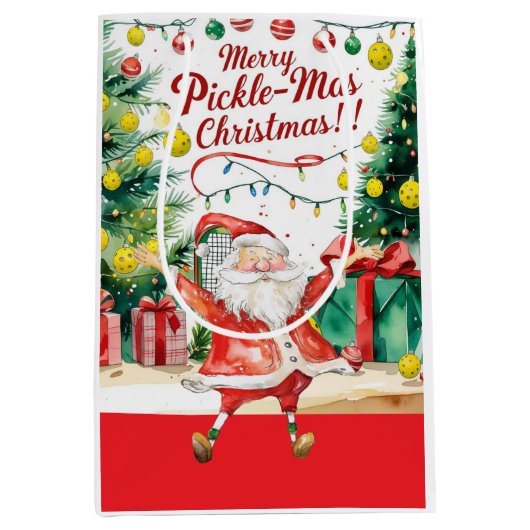 Pickleball Kerstmis thema met de Kerstman Medium Cadeauzakje (Voorkant)