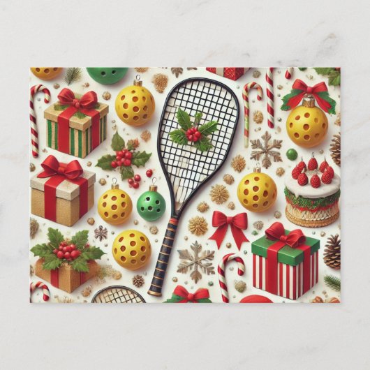 Pickleball kerstthema feestdagenkaart (Voorkant)