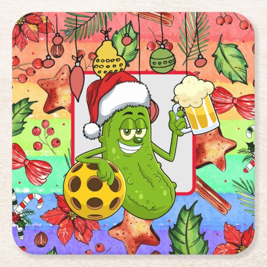 Pickleball kerstthema kartonnen onderzetters (Voorkant)