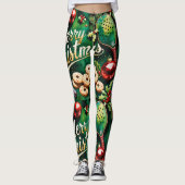 Pickleball kerstthema leggings (Voorkant)