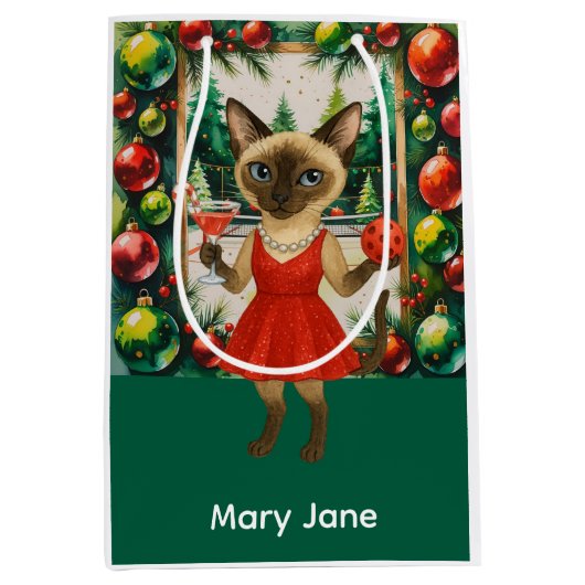 Pickleball kerstthema medium cadeauzakje (Voorkant)