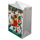 Pickleball kerstthema medium cadeauzakje (Voorkant Gekanteld)