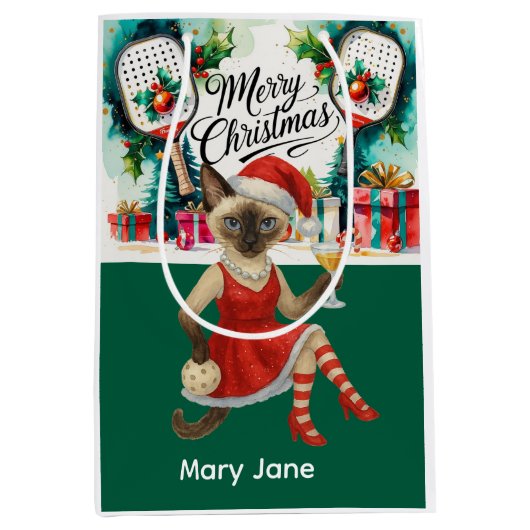 Pickleball kerstthema medium cadeauzakje (Voorkant)