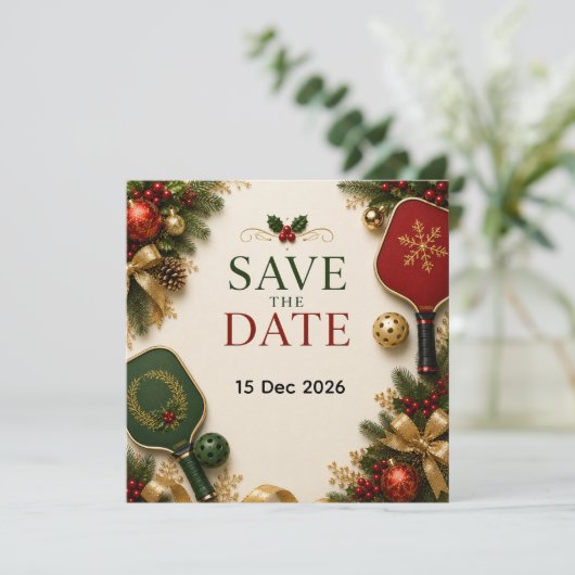 Pickleball Kerstthema Save The Date (Staand voorkant)