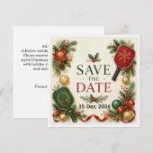 Pickleball Kerstthema Save The Date (Voorkant / Achterkant)