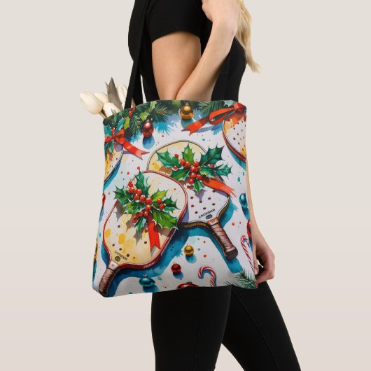 Pickleball kerstthema tote bag (Dichtbij)