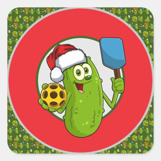 Pickleball kerstthema vierkante sticker (Voorkant)