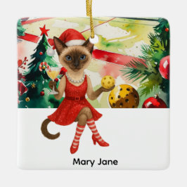 Pickleball kerstthema voor kattenliefhebbers keramisch ornament