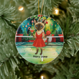 Pickleball kerstthema voor kattenliefhebbers keramisch ornament