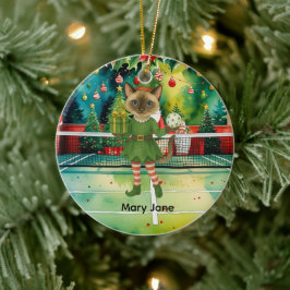 Pickleball kerstthema voor kattenliefhebbers keramisch ornament