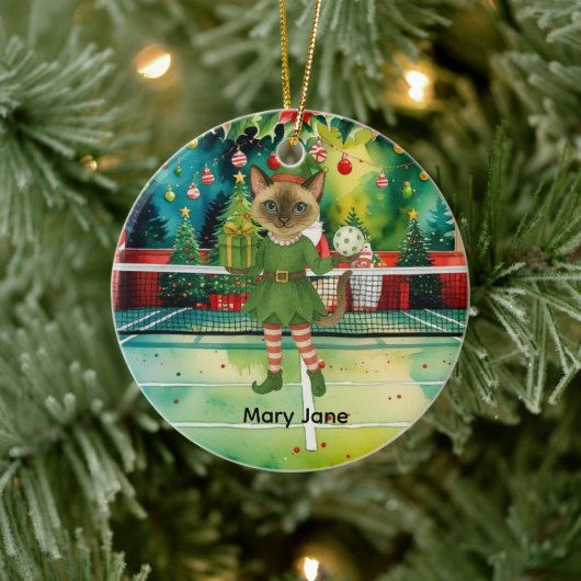 Pickleball kerstthema voor kattenliefhebbers keramisch ornament (Boom)