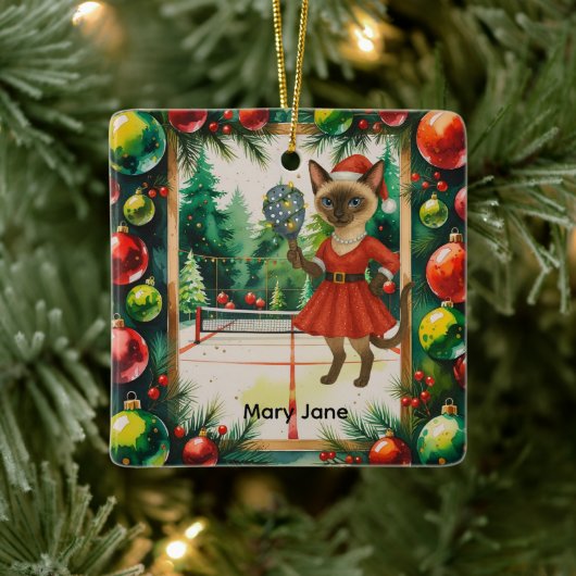 Pickleball kerstthema voor kattenliefhebbers keramisch ornament (Boom)