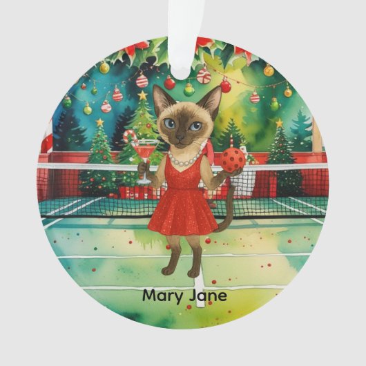 Pickleball kerstthema voor kattenliefhebbers ornament (voorkant)
