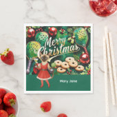 Pickleball kerstthema voor kattenliefhebbers servet (Insitu)