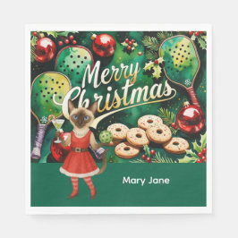 Pickleball kerstthema voor kattenliefhebbers servet