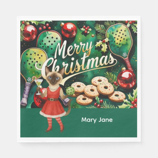 Pickleball kerstthema voor kattenliefhebbers servet (Voorkant)