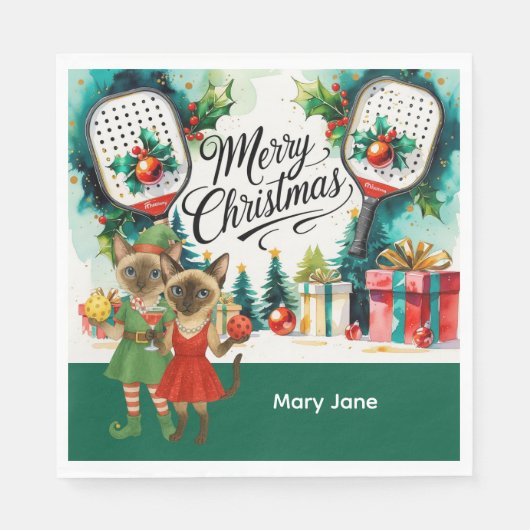Pickleball kerstthema voor kattenliefhebbers servet (Voorkant)