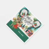 Pickleball kerstthema voor kattenliefhebbers servet (Hoek)