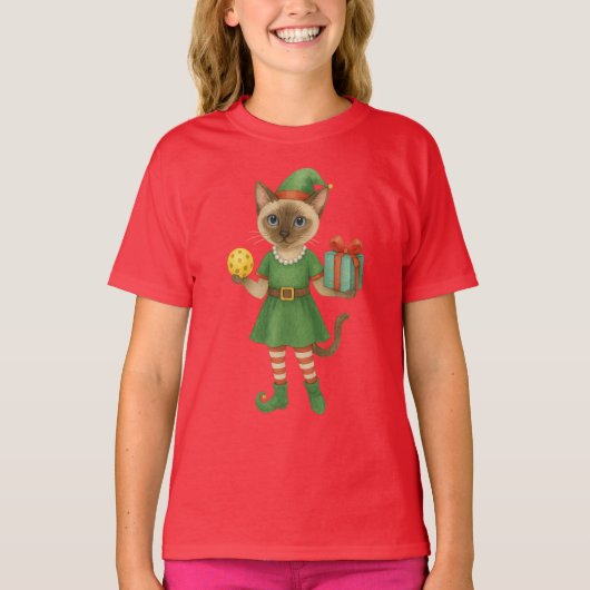 Pickleball kerstthema voor kattenliefhebbers t-shirt (Voorkant)