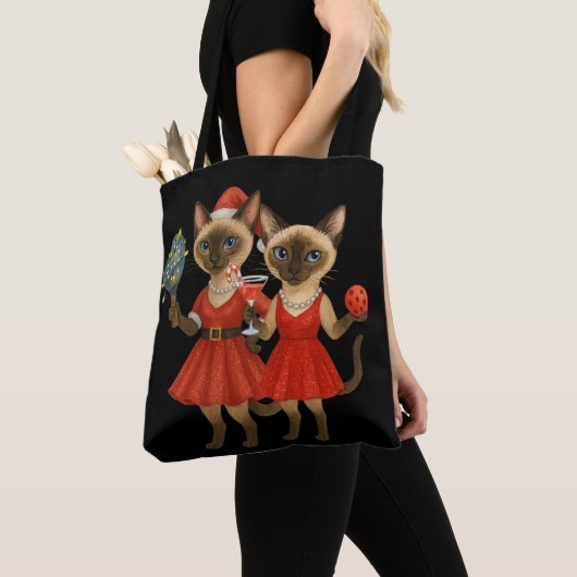 Pickleball kerstthema voor kattenliefhebbers tote bag (Dichtbij)