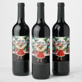 Pickleball kerstthema voor kattenliefhebbers wijn etiket (Flessen)